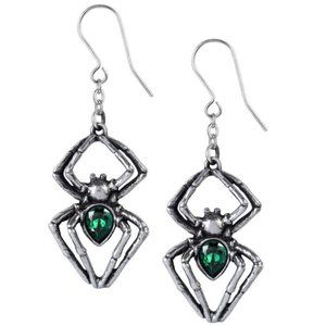 Alchemy Gothic Venom Spider Earrings Green Crystals NWT
